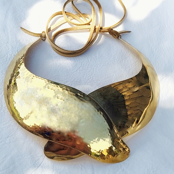Bisjoux Jewelry - Hammered statement brass necklace silver  brass …